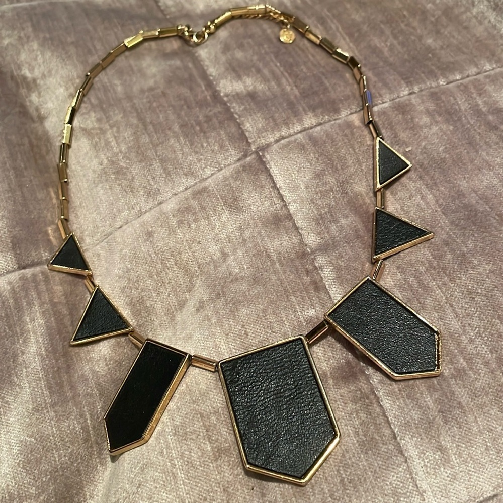 House of Harlow 1960 Gold and Black Leather Sunshine Statement Necklace 18”